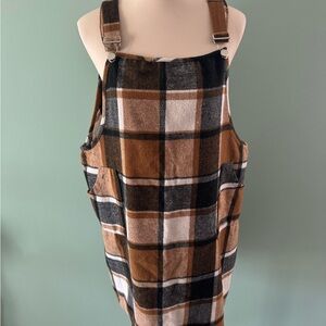 SHEIN Brown Plaid Pinafore Dress